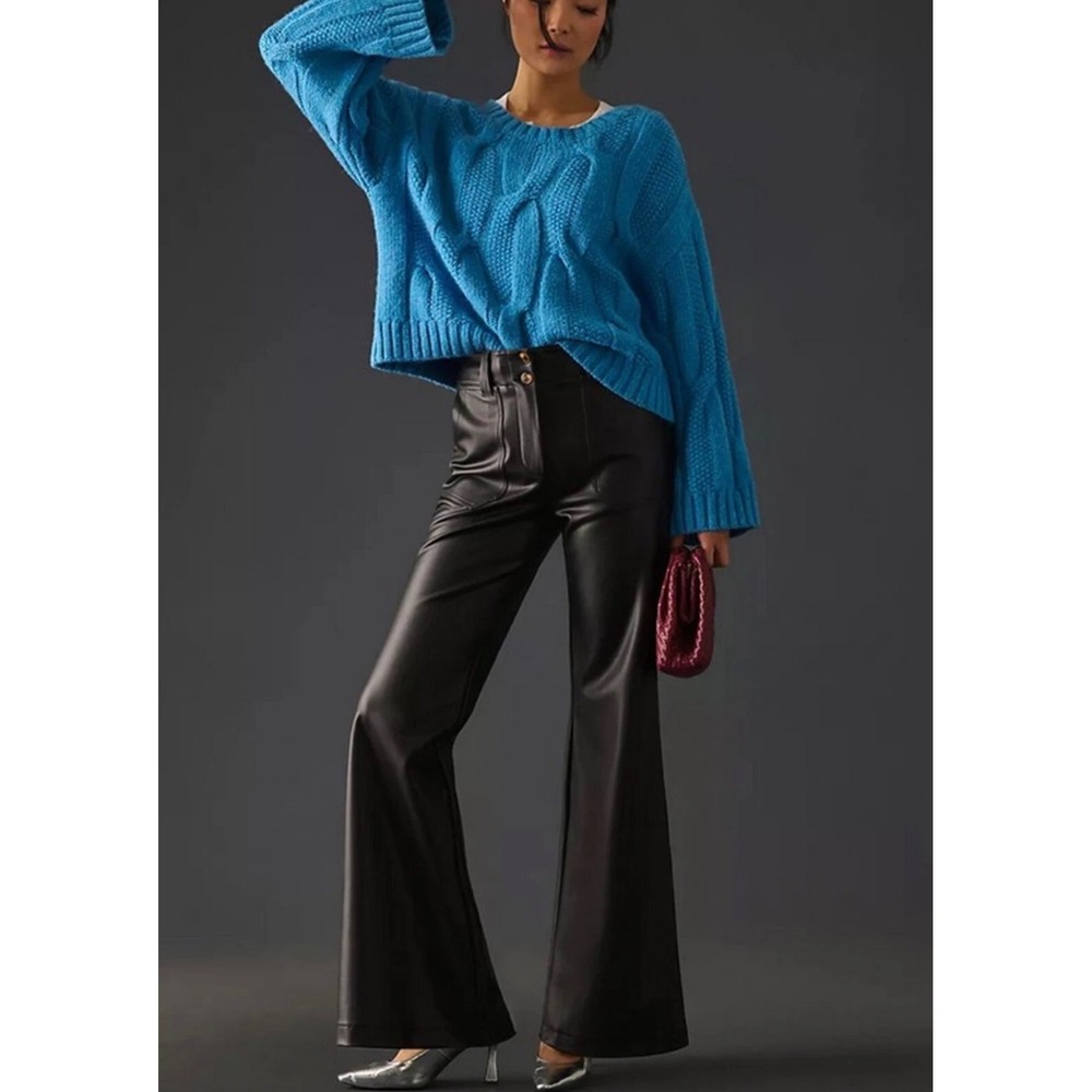 Maeve by Anthropologie Naomi Black Faux Leather Wide Leg Pants Size 0